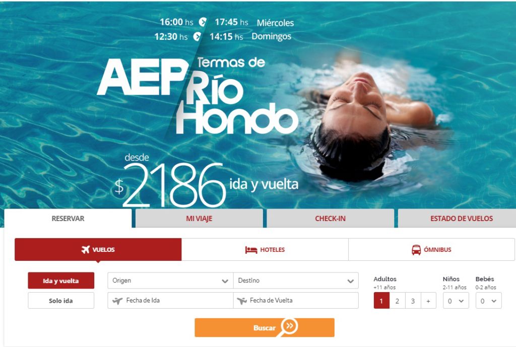 Andes vende sus pasajes con destino a Termas y aventaja a Aerolíneas Argentinas