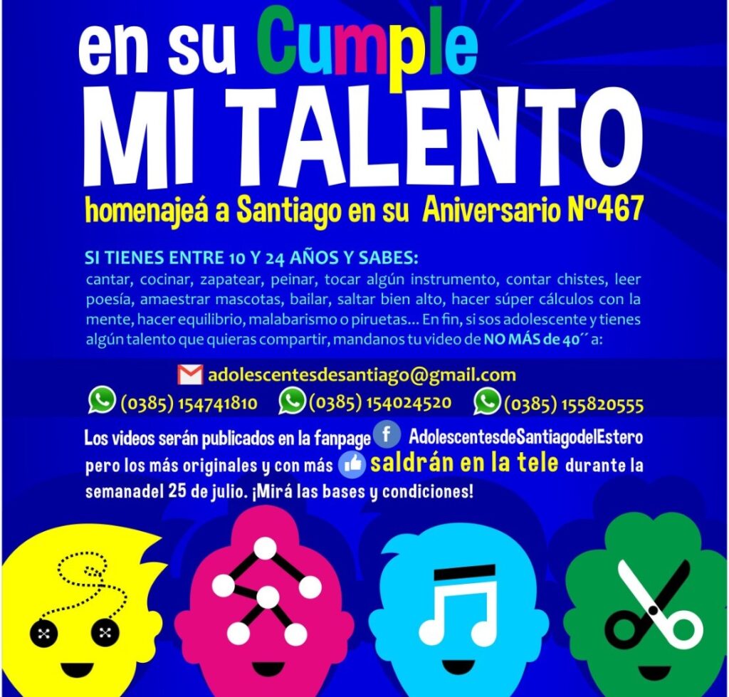 Convocan a los adolescentes a un concurso de talentos por los 467 años de Santiago Convocan a los adolescentes a un concurso de talentos por los 467 años de Santiago