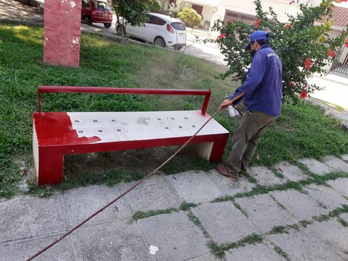 Pintan bancos de plazas de rojo para visibilizar los femicidios Pintan bancos de plazas de rojo para visibilizar los femicidios