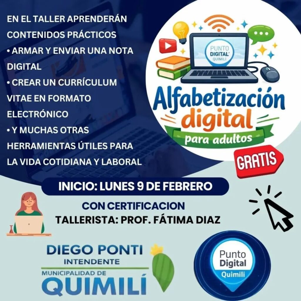 Arranca en Quimilí un taller de Alfabetización Digital para adultos – Noticias del Estero