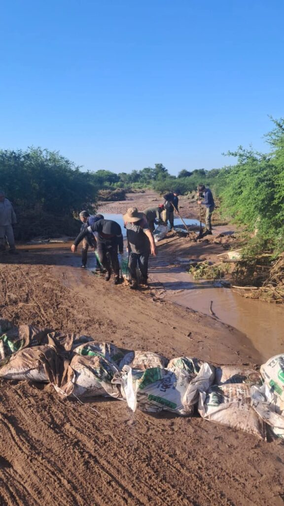 Trabajan para reforzar la defensa del río Horcones tras la crecida